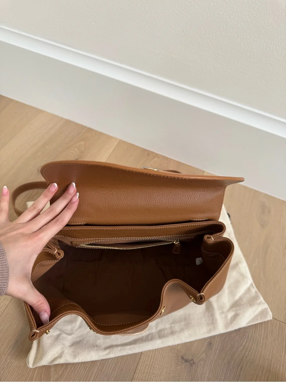 Polène tan and light-tan leather top-handle bag